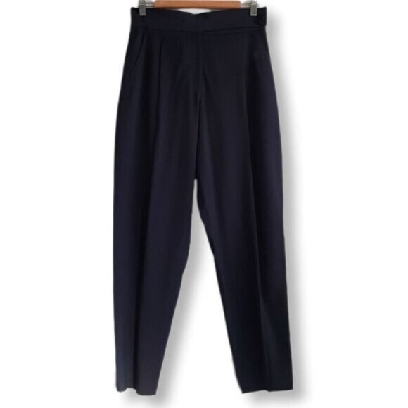 LEWIT / Cuffed High Rise Classic Trousers Dress Pants Navy Blue Sz 8 - Picture 2 of 9